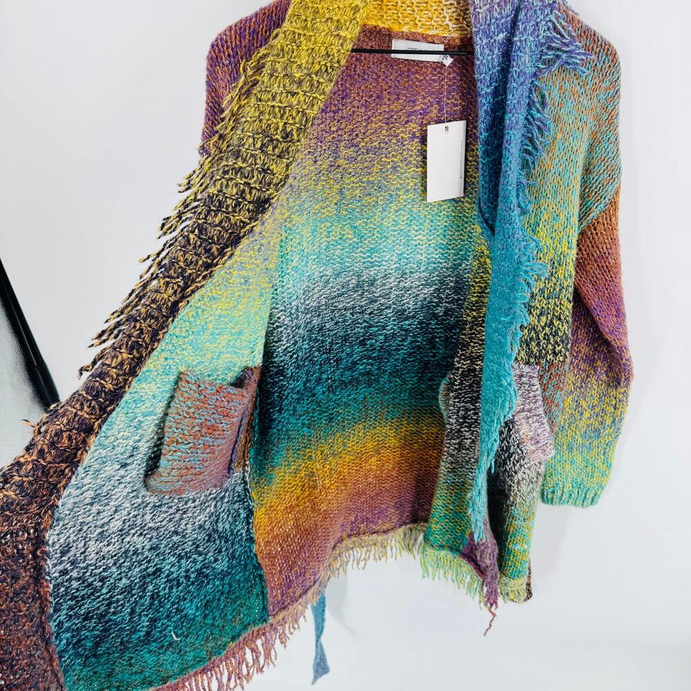 Anthropologie Multicolor Gradient Knit Cardigan - Teal, Yellow, Purple - Picture 8 of 10